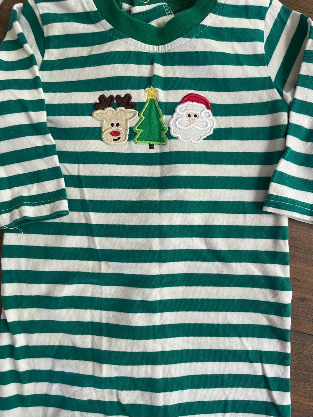 Green & White Striped Holiday Footie One-Piece for Kids
